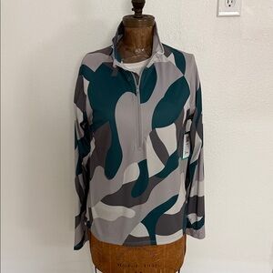 NWT Women’s Reel Life Camouflage Print Quarter-Zip Pullover in Teal & Gray L